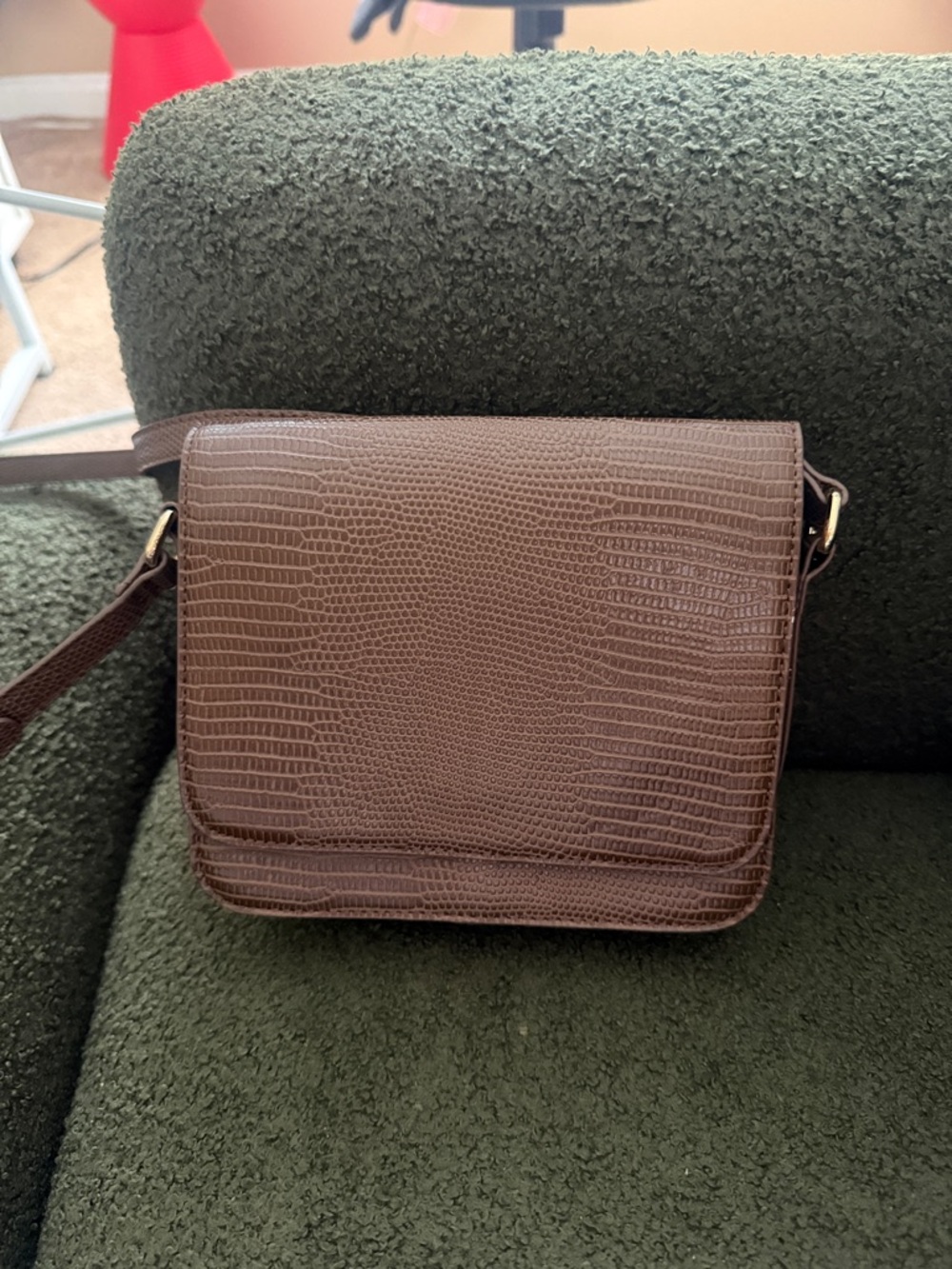 Forever 21 Brown Textured Faux-Reptile Crossbody Bag